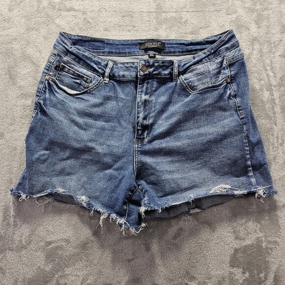 Judy Blue Jean Shorts Womens Size 3XL Medium Wash Bandana Print Cut Offs Stretch - Picture 2 of 10